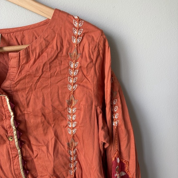 Ethnic by Outfitters and is size M Women's Orange Top Embroidered Long Sleeve - Picture 4 of 11